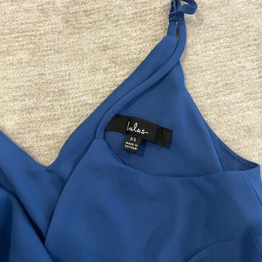 Lulus Manhattan Moment Blue Ruffled Midi Wrap Dress XS - Picture 4 of 5